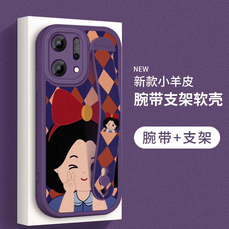 opporeno14手机壳新款Reno14Pro小羊皮保护套OPPO白雪公主腕带支架防摔硅胶软壳PLA110女生卡通外PKZ110适用