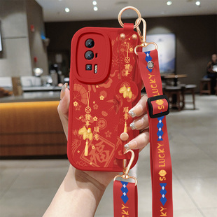 适用红米k60手机壳redmik60pro新款女生k60e红色小马带挂绳小羊皮k60至尊版新年保护套全包防摔硅胶k6o软外壳