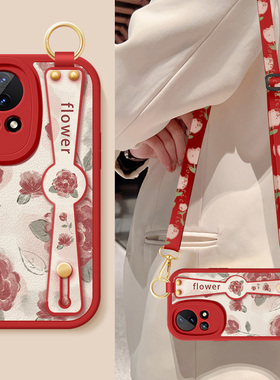 适用华为nova12手机壳nova12pro新款女士nova12ultra红色玫瑰腕带支架挂绳小羊皮12pr0活力版硅胶软保护套外