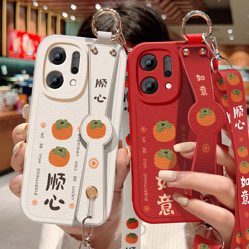 柿柿顺心适用opporeno14手机壳Reno14pro新款女背斜挎腕带支架挂绳小羊皮防摔PLA110硅胶软壳PKZ110外保护套