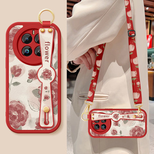 适用真我GT7pro手机壳realmeGT6新款女士真我gt5pro红色玫瑰腕带支架挂绳GT5小羊皮保护套防摔OPPO硅胶软外壳
