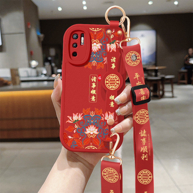 适用红米note10手机壳note9女士redminote9pro平安喜乐腕带支架挂绳MI10pro小羊皮防摔4g软note9新款5G保护套