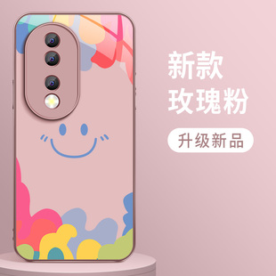 适用荣耀90手机壳新款女士honor90gt玻璃简约笑脸华为90pro保护套带镜头防摔高级感硅胶硬壳REA-AN00散热外壳