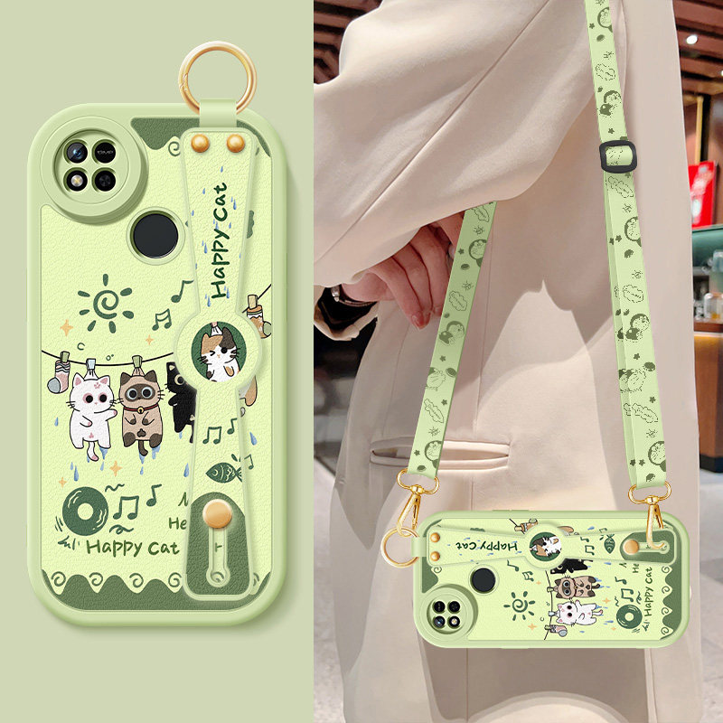 适用红米12手机壳redmi12C新款12r女士10a卡通小猫腕带支架挂绳9a小羊皮小米保护套5G全包防摔硅胶软高级外壳