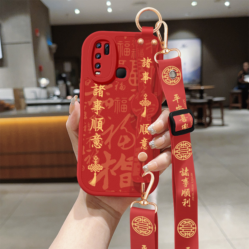 适用vivoy53s手机壳y55t新款女诸事顺意y52t/52s/51s/50/55s背带斜跨腕带挂绳小羊皮viv0软壳vivoy53t保护套