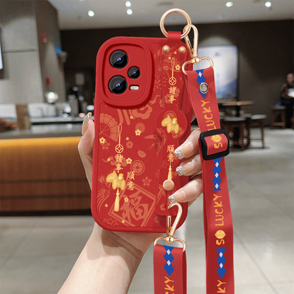 适用红米note12手机壳note12pro+新款女redmi12rpro小马带挂绳12turbo小羊皮12tpro硅胶软12r防摔新年保护套