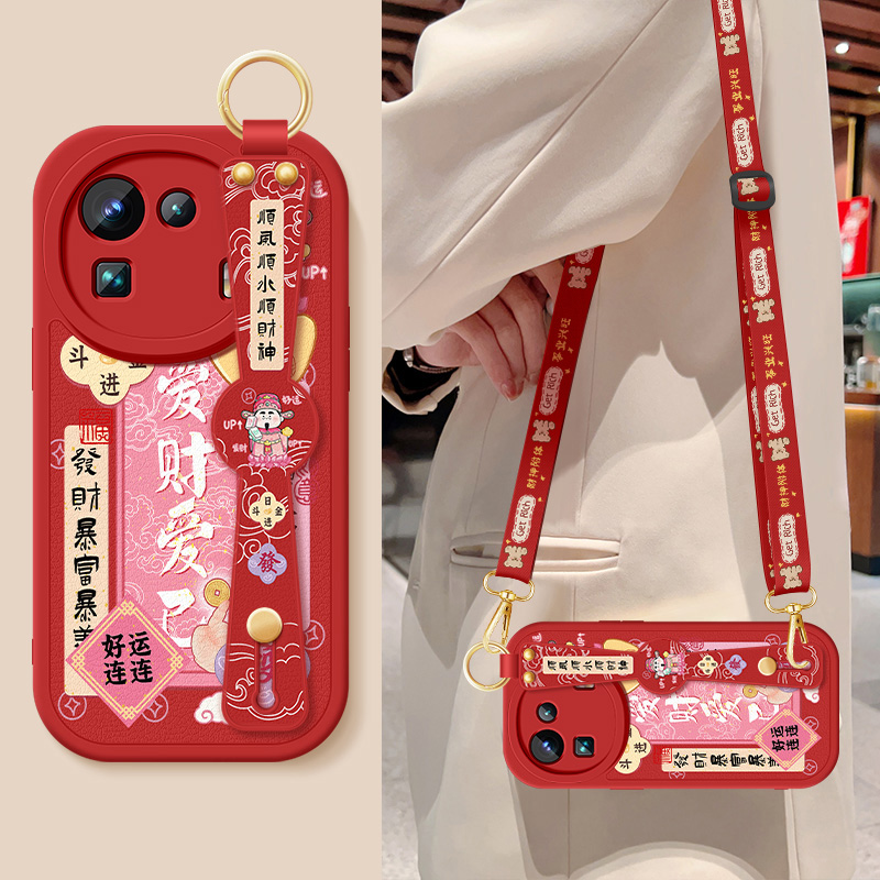 适用小米11手机壳11pro新款女士爱财爱己11青春活力版背带斜跨腕带支架挂绳小羊皮保护套防摔mi十一硅胶软壳