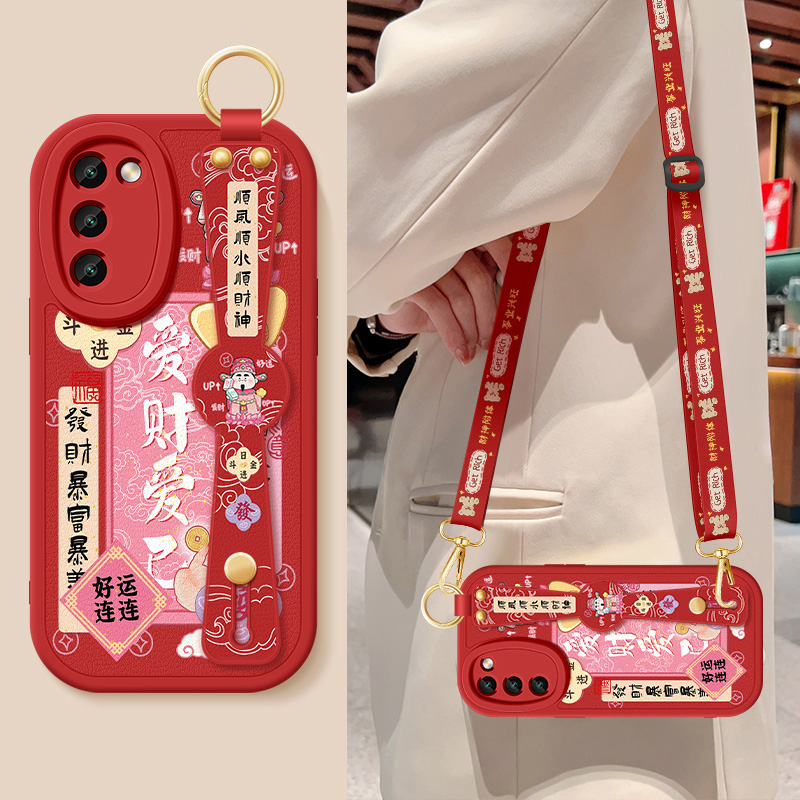 适用oppoa58手机壳a57新款女士爱财爱己a56s背带斜跨腕带支架opa58x挂绳a56小羊皮a55s保护套oppoa55硅胶软壳