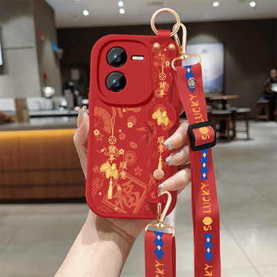 适用iqooz8手机壳vivoiqooz8x新款女士iqooz7x红色小马z7i带挂绳vivoIQ00z6x小羊皮防摔z6硅胶软外新年保护套