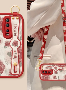 适用红米k30手机壳k30pro新款女生redmik30s红色玫瑰腕带支架挂绳k20pro小羊皮k30至尊纪念版硅胶软k20保护套