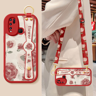适用vivoy55t手机壳y53s新款女生y52t/52s/51s/50/55s红色玫瑰腕带支架挂绳y53t小羊皮VIVO硅胶软保护套外壳