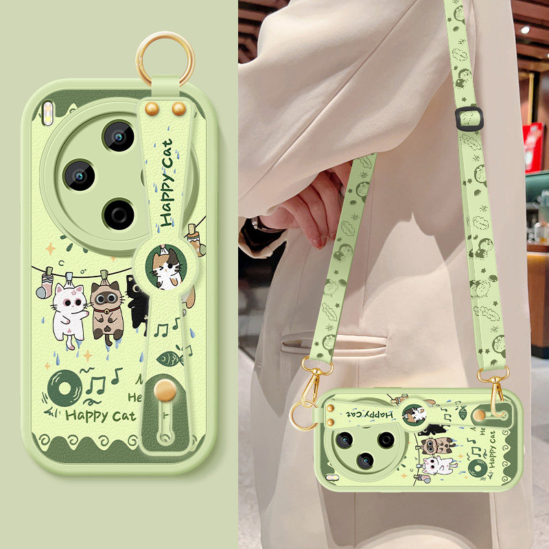 适用vivoy500手机壳新款女生y500pro防摔硅胶软Y500i卡通小猫斜跨腕腕带支架挂绳VIVO保护套高级感V2516A外壳