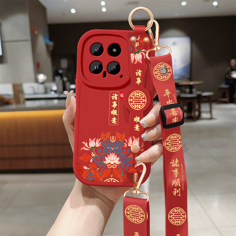 适用小米14手机壳xiaomi14pro女士小羊皮腕带支架挂绳MIUI13ultra平安喜乐13PRO新款保护套硅胶软防摔后外壳
