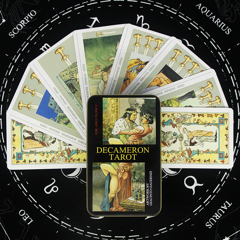 Decameron Tarot Deck薄伽丘十日谈情色烫金边塔罗牌铁盒装桌游