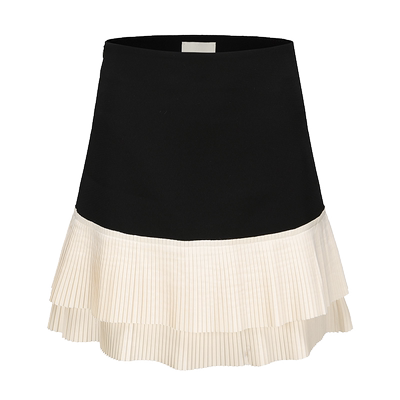 双层百褶撞色拼接A字短裙