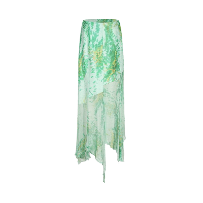 印花不规则斜面拼接桑蚕丝半裙