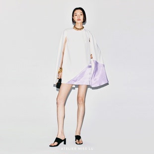 连衣裙 2026春夏撞色几何分割开衩飘袖 AtelierMissLu 日夜无极