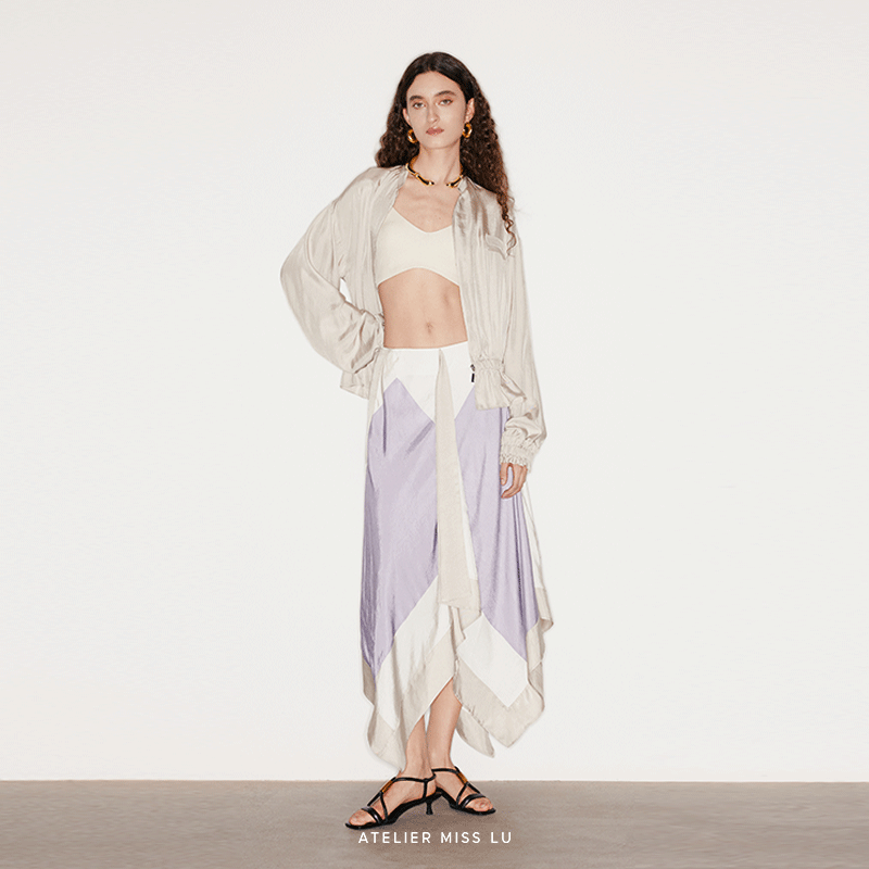 夏复古设计感拉链醋酸上衣