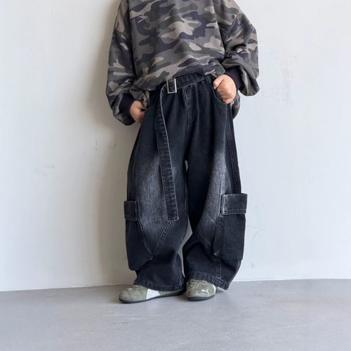 男童2026秋款工装牛仔弯刀长裤