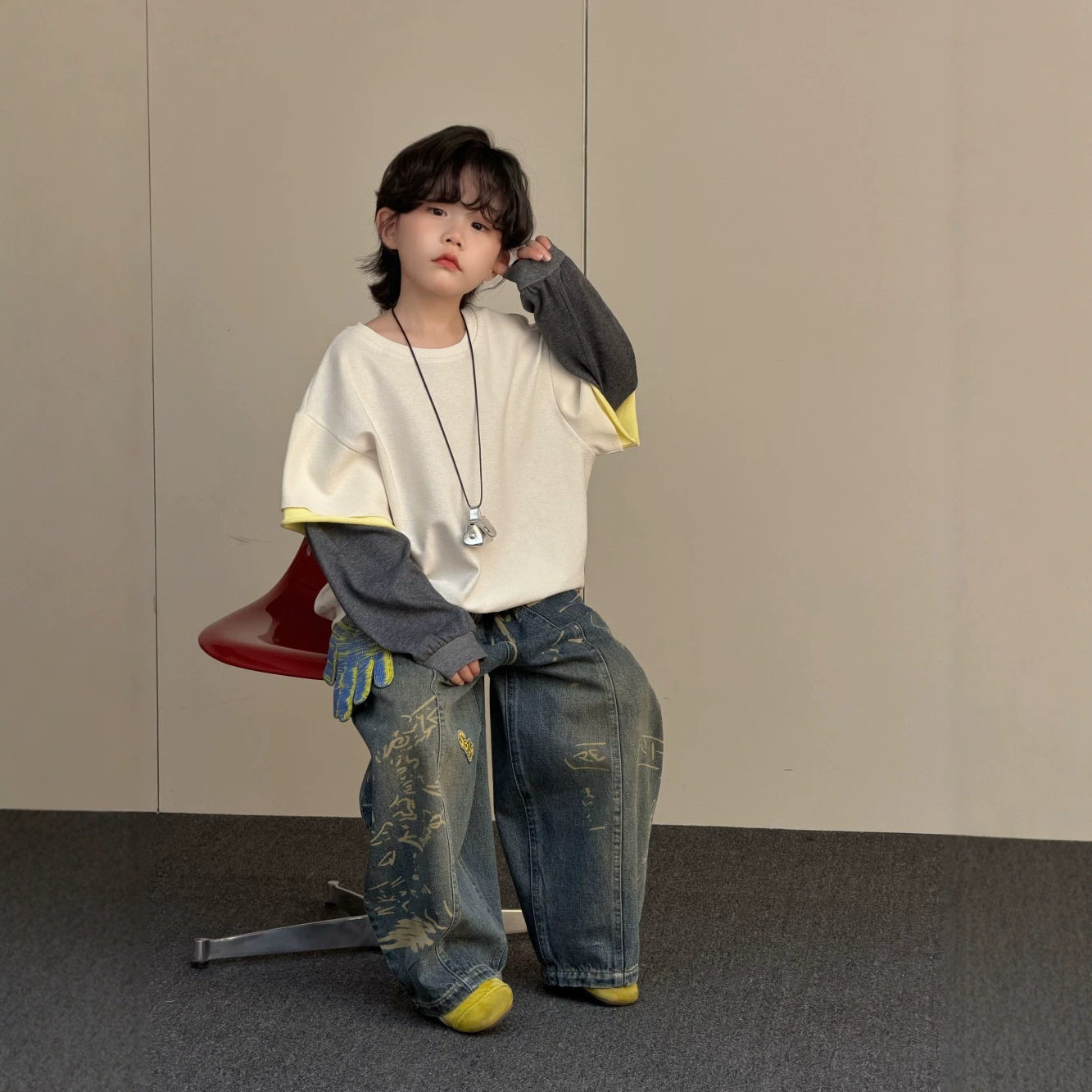 秋季男童韩系上衣阔腿裤两件套