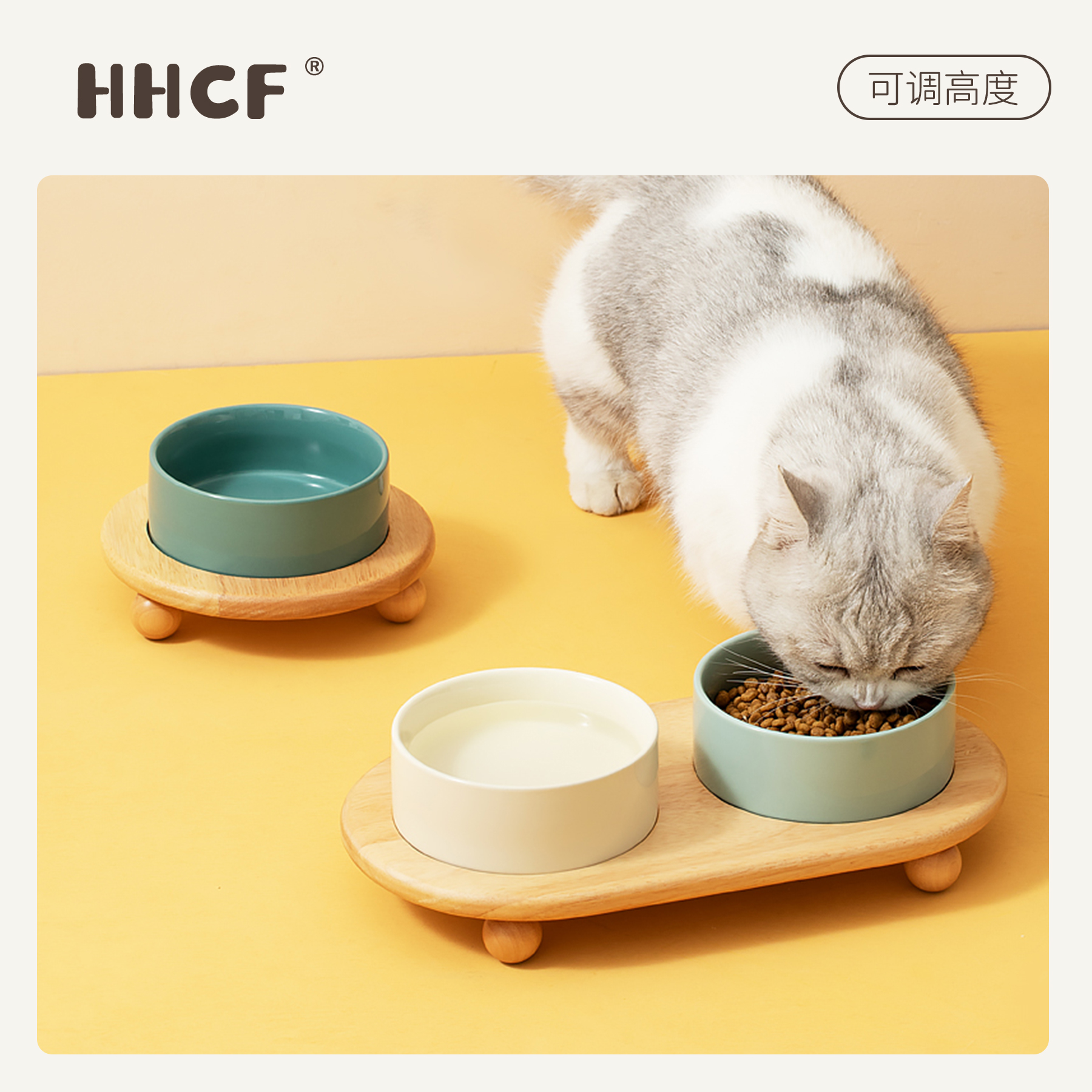 陶瓷猫碗可调高度护颈椎不黑下巴