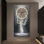 轻奢麋鹿玄关装 饰画 画时钟挂墙现代简约尽头钟表挂钟大气背景墙