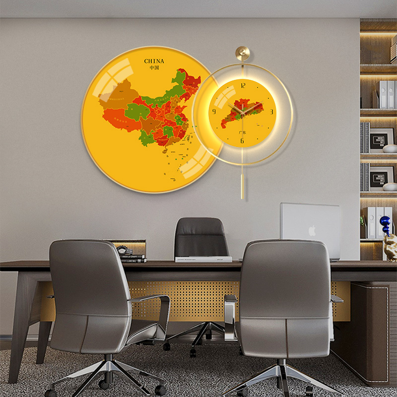 南笛书房办公室挂画静音钟表挂钟