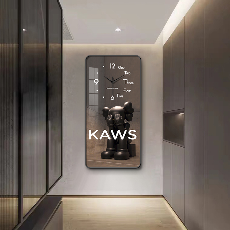 潮流kaws玄关装饰画钟表挂钟客厅走廊过道挂画暴力熊艺术时钟挂墙图片