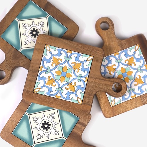 实木复古花砖防烫锅垫