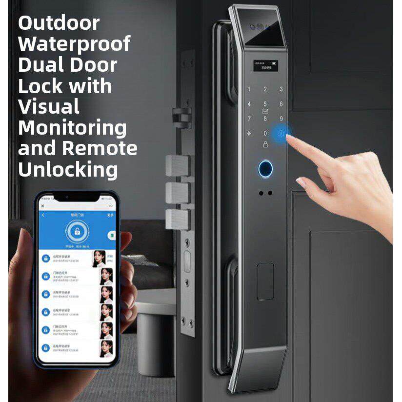 户外防水智能门锁双开门指纹锁人脸识别电子锁双开门防盗锁密码锁