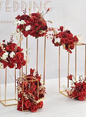 4S店交车布置彷真花路引红色喜庆装饰花艺年会会场装饰橱窗假花