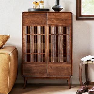 柜家用门口玄关置物架北美黑胡桃木门厅柜轻奢入户柜子 北欧实木鞋