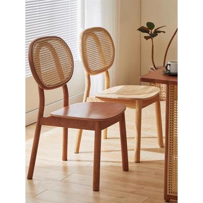 北欧中古藤编蒲扇椅家用实木餐椅日式餐厅书桌椅子侘寂风民宿藤椅