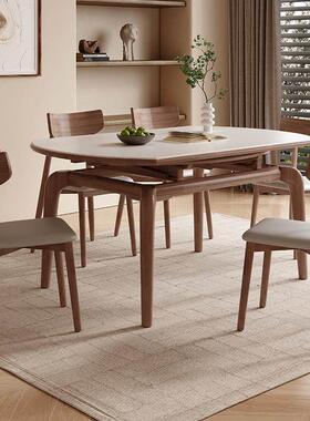 佰馨利连纹岩板餐桌现代40260简约家用小户型木北欧全实圆可伸缩