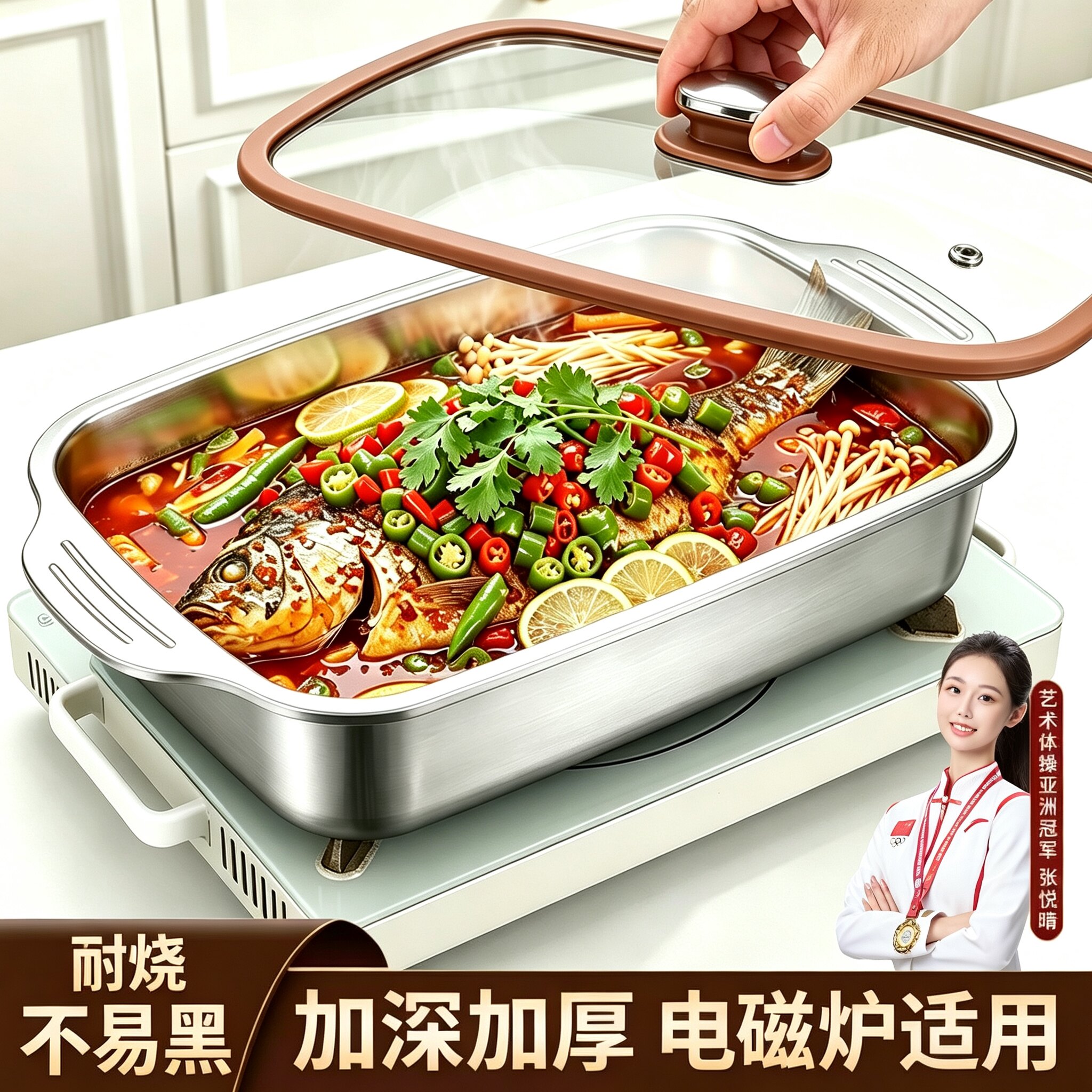【烤鱼店同款】不锈钢烤鱼盘带盖图片