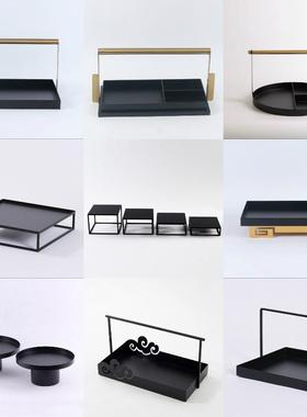 新中式创意铁艺金属收纳托盘装饰架子底座小摆件样板房客厅装饰品