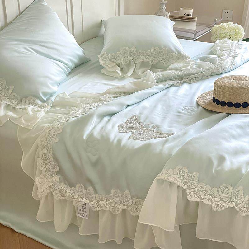 高端丝滑天丝蕾丝雪纺夏凉被四件套公主风夏季薄空调被子仙气床品,床上用品,化纤被,淘宝优惠券,粉丝福利购,淘宝优惠卷
