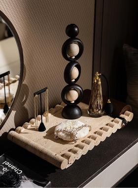 WU物兮物侘寂风样板间衣帽间斗柜摆件大理石托盘木质烛台家居民宿