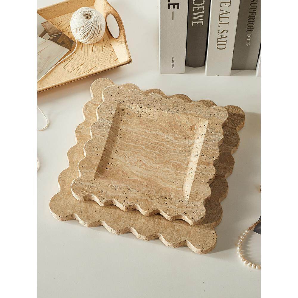 侘寂风米黄洞石托盘轻奢大理石花边托盘香薰蜡烛置物盘样板房摆件,家居饰品,香薰托盘,淘宝优惠券,粉丝福利购,淘宝优惠卷