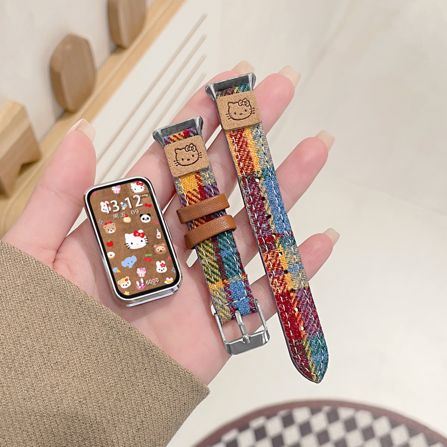 适用keep手环KT猫彩虹毛呢表带