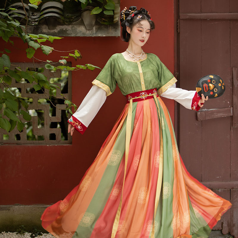 半绮疏原创汉服女中国风唐制坦领古装齐腰襦裙对襟直领齐胸襦裙