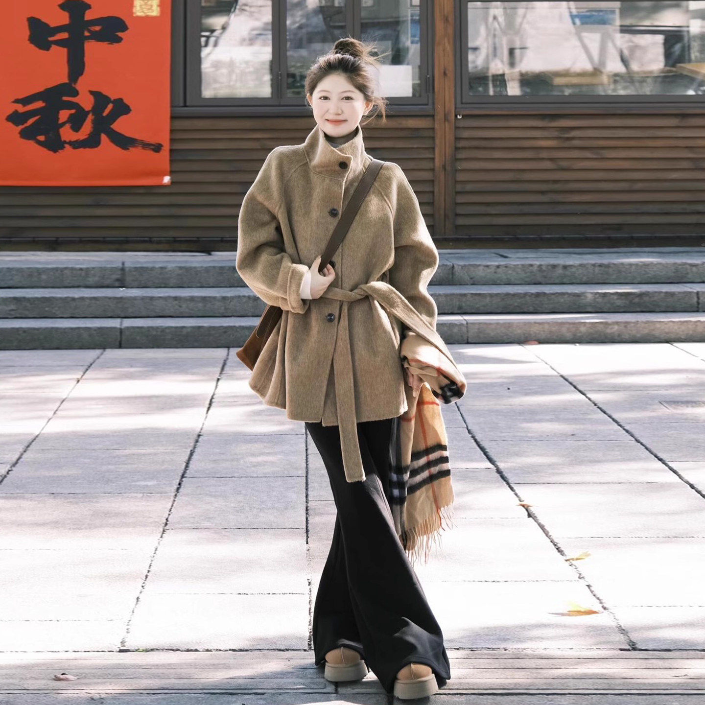 短款双面羊绒毛呢子大衣外套女2025秋冬季新款小个子高级感赫本风