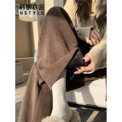 人字纹阔腿裤女秋冬2025