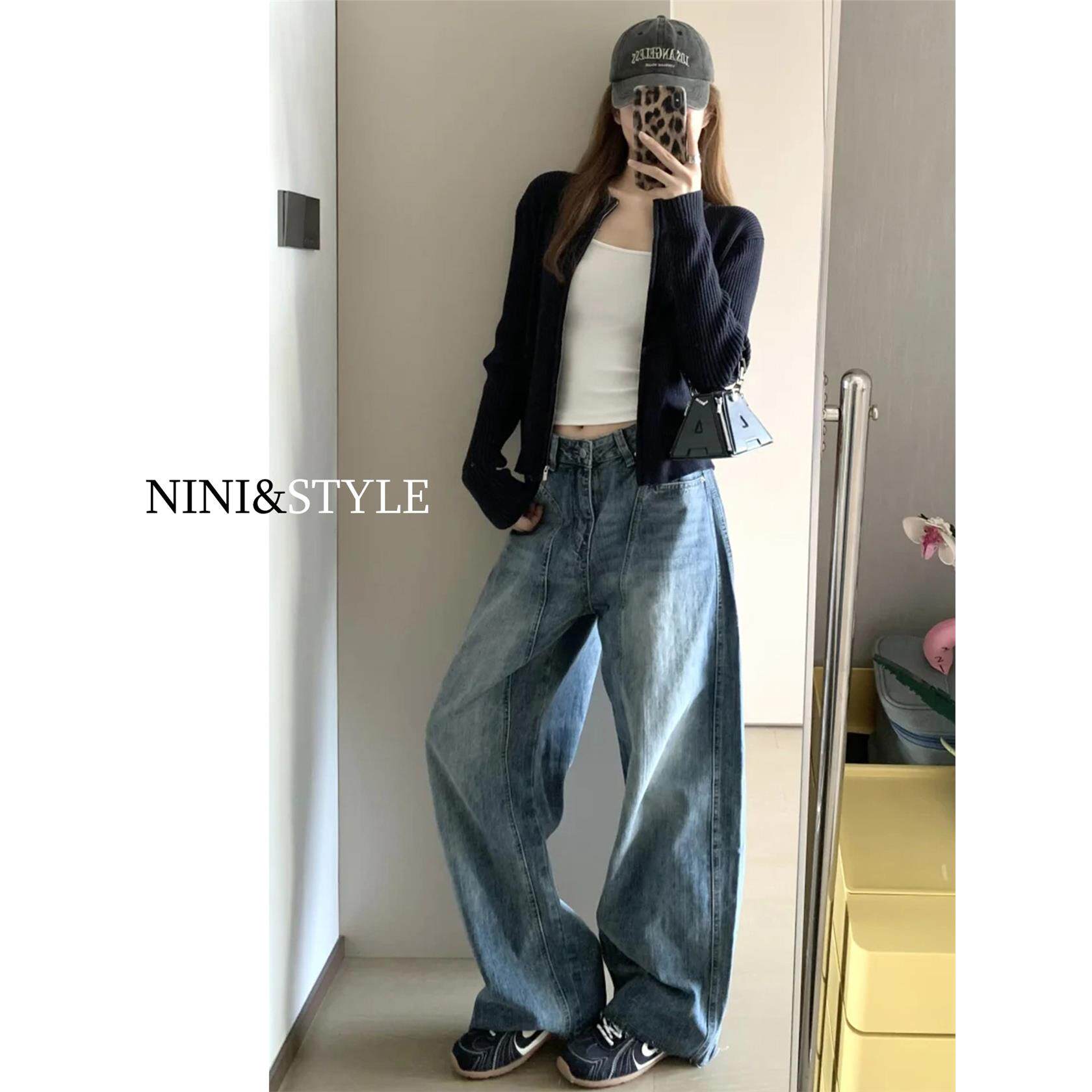 美式覆古弯刀阔腿牛仔裤女2025秋季新款高腰宽松显瘦直筒镰刀裤子