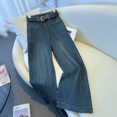 高腰a字版阔腿牛仔裤宽松