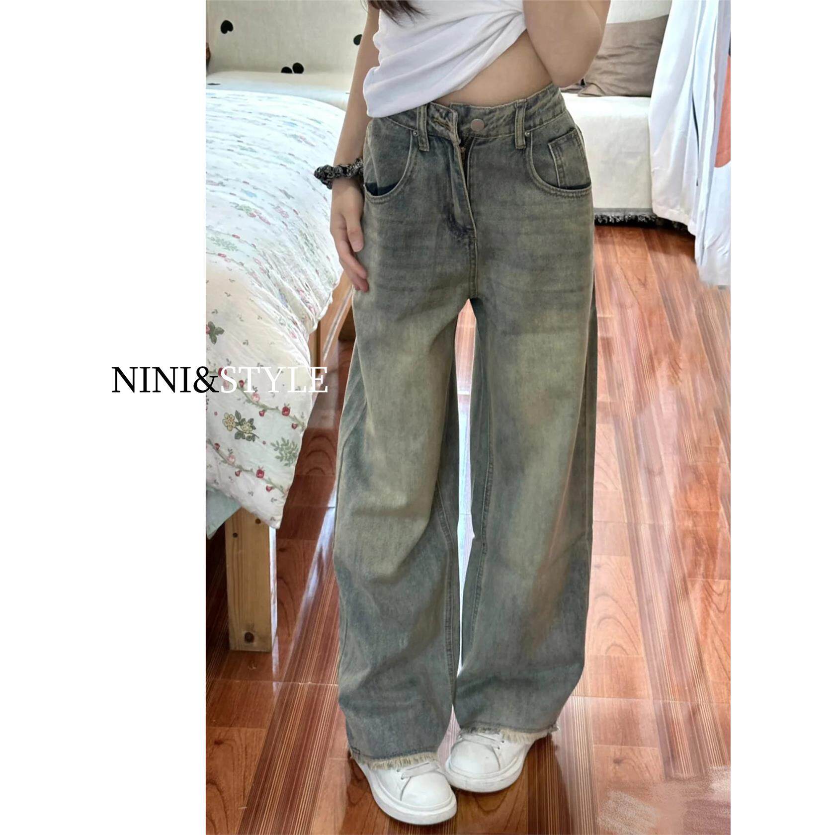 浅色窄版阔腿牛仔裤女2025秋季新款高腰显瘦宽松垂感直筒拖地裤子