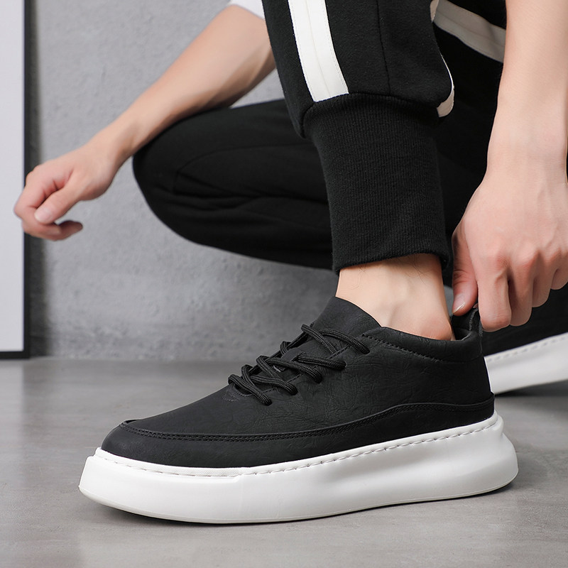 小白鞋男韩版简约真皮西装穿搭厚底增高运动休闲平底白色春秋板鞋