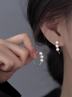 S999纯银珍珠耳环爆款耳钉高级感耳饰小众女轻奢网红气质百搭简约