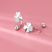 S999纯银针耳钉四叶草高级感钛钢耳环螺丝气质轻奢百搭简约精致女