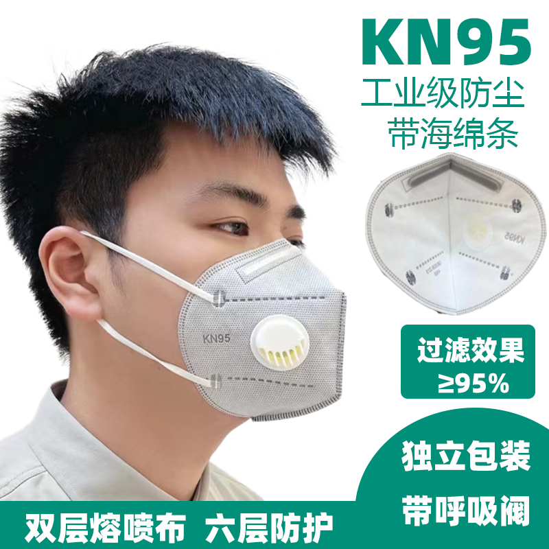 防尘口罩kn95带呼吸阀海绵条防工业粉尘一次性独立包装立体口罩 - 实物图